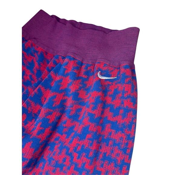 Nike Women’s Large Knit Leggings Burgundy Blue Houndstooth Tights Italy - Picture 2 of 5